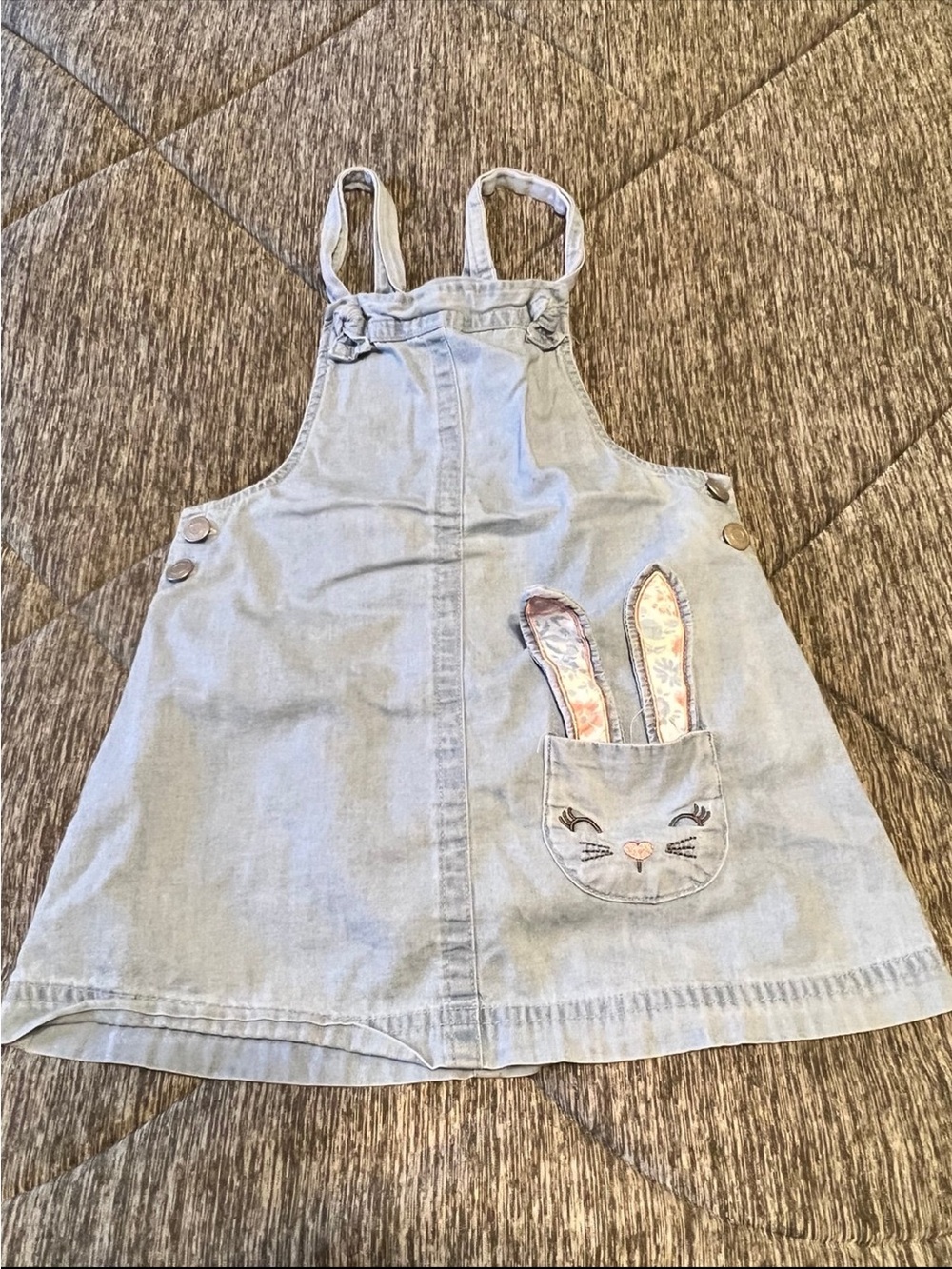 Girls Light Blue Denim Bunny Pocket Dress